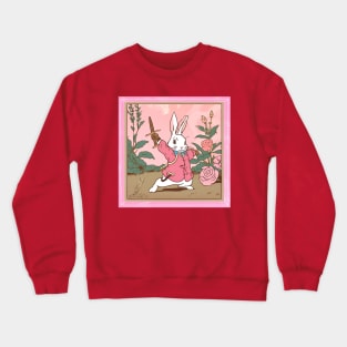 Rabbit Girl Warrior Playing Fencing in Vintage Combat Sports Kendo Samurai Crewneck Sweatshirt